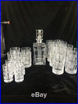 Ralph Lauren Glen Plaid Decanter And Glassware Set 17 Piece EUC