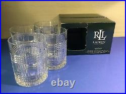 Ralph Lauren Glen Plaid Set Of 4 Crystal Double Old Fashioned Glasses New