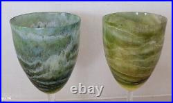 Rare 1976 Set Of 2 Steve Maslach Studio Art Glass Crystal Wine Goblets Signed