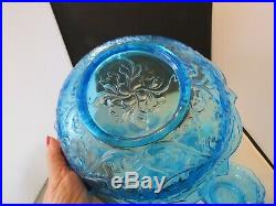 Rare Color McKee Rock Crystal Blue Berry Bowl Set Stunning Glass withPattern Wow