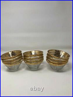 Rare Cristal T Murano 13 Pieces Gold rimmed Glassware Set bowls tumblers