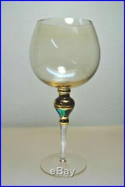 Rare Gorgeous Set Of (9) Gold Murano Hand Blown Balloon Style Wine Glasses Italy