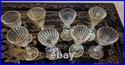 Rare Italy Colored Crystal Dolphin Stem 6 Ribbed Wine Glass Set Of 8 Gold Gilt Rare Italy Colored Crystal Dolphin Stem 6 Ribbed Wine Glass Set Of 8 Gold Gilt