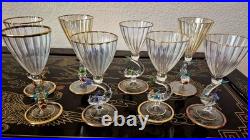 Rare Italy Colored Crystal Dolphin Stem 6 Ribbed Wine Glass Set Of 8 Gold Gilt Rare Italy Colored Crystal Dolphin Stem 6 Ribbed Wine Glass Set Of 8 Gold Gilt