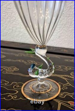 Rare Italy Colored Crystal Dolphin Stem 6 Ribbed Wine Glass Set Of 8 Gold Gilt Rare Italy Colored Crystal Dolphin Stem 6 Ribbed Wine Glass Set Of 8 Gold Gilt