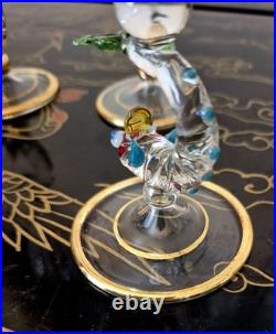 Rare Italy Colored Crystal Dolphin Stem 6 Ribbed Wine Glass Set Of 8 Gold Gilt Rare Italy Colored Crystal Dolphin Stem 6 Ribbed Wine Glass Set Of 8 Gold Gilt