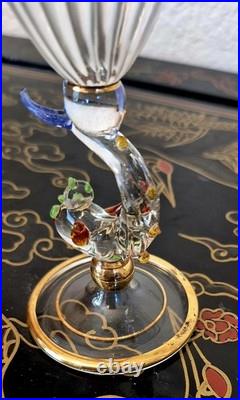 Rare Italy Colored Crystal Dolphin Stem 6 Ribbed Wine Glass Set Of 8 Gold Gilt Rare Italy Colored Crystal Dolphin Stem 6 Ribbed Wine Glass Set Of 8 Gold Gilt