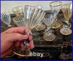Rare Italy Colored Crystal Dolphin Stem 6 Ribbed Wine Glass Set Of 8 Gold Gilt Rare Italy Colored Crystal Dolphin Stem 6 Ribbed Wine Glass Set Of 8 Gold Gilt