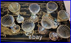 Rare Italy Colored Crystal Dolphin Stem 6 Ribbed Wine Glass Set Of 8 Gold Gilt Rare Italy Colored Crystal Dolphin Stem 6 Ribbed Wine Glass Set Of 8 Gold Gilt