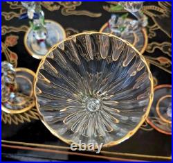 Rare Italy Colored Crystal Dolphin Stem 6 Ribbed Wine Glass Set Of 8 Gold Gilt Rare Italy Colored Crystal Dolphin Stem 6 Ribbed Wine Glass Set Of 8 Gold Gilt