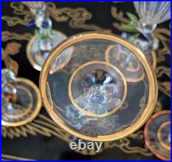 Rare Italy Colored Crystal Dolphin Stem 6 Ribbed Wine Glass Set Of 8 Gold Gilt Rare Italy Colored Crystal Dolphin Stem 6 Ribbed Wine Glass Set Of 8 Gold Gilt