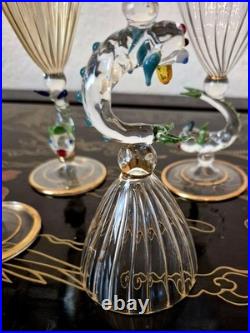 Rare Italy Colored Crystal Dolphin Stem 6 Ribbed Wine Glass Set Of 8 Gold Gilt Rare Italy Colored Crystal Dolphin Stem 6 Ribbed Wine Glass Set Of 8 Gold Gilt