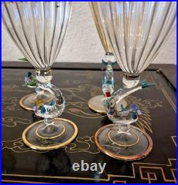 Rare Italy Colored Crystal Dolphin Stem 6 Ribbed Wine Glass Set Of 8 Gold Gilt Rare Italy Colored Crystal Dolphin Stem 6 Ribbed Wine Glass Set Of 8 Gold Gilt