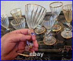 Rare Italy Colored Crystal Dolphin Stem 6 Ribbed Wine Glass Set Of 8 Gold Gilt Rare Italy Colored Crystal Dolphin Stem 6 Ribbed Wine Glass Set Of 8 Gold Gilt
