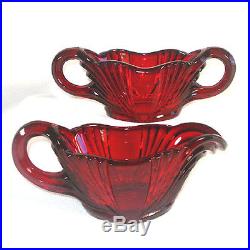 Rare New Martinsville Ruby 5 Pc Table Service Set Queen Anne Crystal Eagle