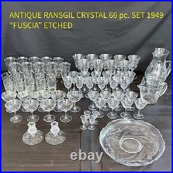 Rare Ransgil Vintage 1949 Antique Fuchia Crystal 66 pc. Set Stemware & more