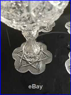Rare Set 4 American Brilliant Period Cut Crystal Large Water Goblets Petal Base