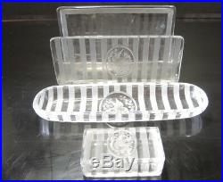 Rare Signed HAWKES Art Deco Three-Piece Intaglio Cut Glass Crystal Box Desk Set