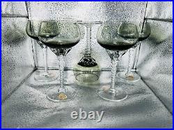 Rare Vintage bohemia Smoked Crystal Glasses with twisted clear handle Set Of (5)