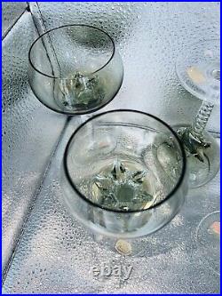 Rare Vintage bohemia Smoked Crystal Glasses with twisted clear handle Set Of (5)