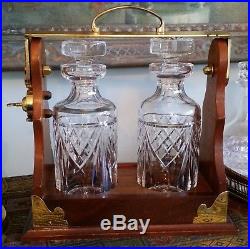 Rare WATERFORD Crystal Oak and Brass Tantalus Liqour Decanter Set