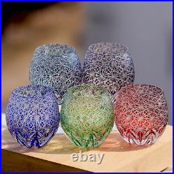 Round 1 Set 5Colors Whiskey Glasses Japanese Edo Kiriko Hand Cut To Crystal 11oz