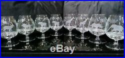 Rowland Ward- African Safari Animals Etched Crystal Brandy Sniffers- Set Of 8