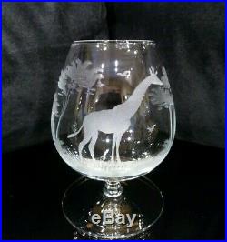 Rowland Ward- African Safari Animals Etched Crystal Brandy Sniffers- Set Of 8