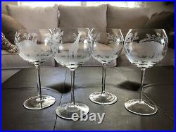 Rowland Ward Etched Crystal Big Game Safari Balloon Wine Glasses (Set of 4)
