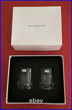 Royal Doulton Set 2 Crystal Glasses Abacus Nouveau Tumbler Pair Boxed Gift Idea