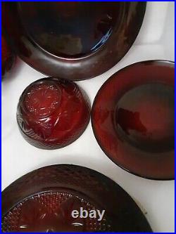 Ruby Red Luminarc Arcoroc Set 29 Pieces Dinnerware from 70s France new and use