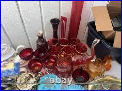 Ruby Red glassware! Teapots! Crackled Glass! 60+ pieces! Vintage