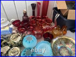 Ruby Red glassware! Teapots! Crackled Glass! 60+ pieces! Vintage