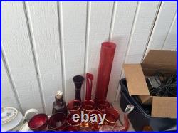 Ruby Red glassware! Teapots! Crackled Glass! 60+ pieces! Vintage