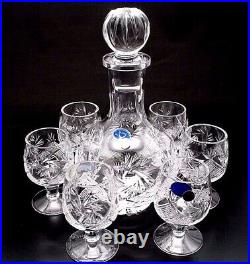 Russian Cut Crystal Glass Decanter & Set of 6 Vodka Shot Glasses USSR Glassware
