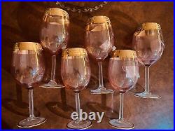 SC LINE Balloon Wine Crystal Pearlescent Pink w Gold Greek Block Set of 6 Italy
