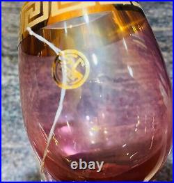 SC LINE Balloon Wine Crystal Pearlescent Pink w Gold Greek Block Set of 6 Italy