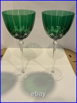 SET (2) Murano Crystal Wine Glasses Emerald Green? Purchased Italy Artist AUTO