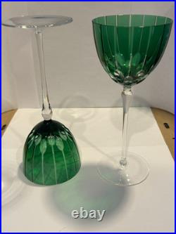 SET (2) Murano Crystal Wine Glasses Emerald Green? Purchased Italy Artist AUTO