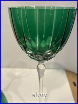 SET (2) Murano Crystal Wine Glasses Emerald Green? Purchased Italy Artist AUTO