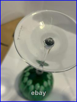 SET (2) Murano Crystal Wine Glasses Emerald Green? Purchased Italy Artist AUTO