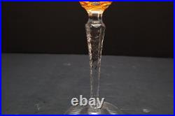 SET 4 BOHEMIAN CZECH CUT TO CLEAR CRYSTAL Hock Wine GLASSES Goblets Amber 8.5