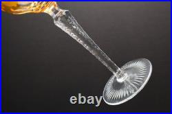 SET 4 BOHEMIAN CZECH CUT TO CLEAR CRYSTAL Hock Wine GLASSES Goblets Amber 8.5