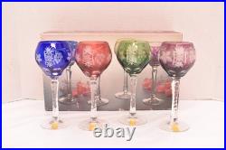 SET 4 BOHEMIAN CZECH CUT TO CLEAR Hock Wine GLASSES Goblets Multicolor NOS w BOX SET 4 BOHEMIAN CZECH CUT TO CLEAR Hock Wine GLASSES Goblets Multicolor NOS w BOX