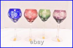 SET 4 BOHEMIAN CZECH CUT TO CLEAR Hock Wine GLASSES Goblets Multicolor NOS w BOX SET 4 BOHEMIAN CZECH CUT TO CLEAR Hock Wine GLASSES Goblets Multicolor NOS w BOX