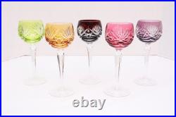 SET 5 BOHEMIAN CZECH CUT TO CLEAR CRYSTAL Hock Wine GLASSES Goblets Multicolor