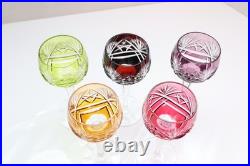 SET 5 BOHEMIAN CZECH CUT TO CLEAR CRYSTAL Hock Wine GLASSES Goblets Multicolor