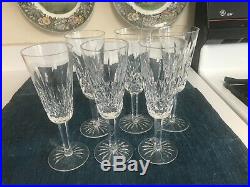 SET 6 Waterford 7 1/4 LISMORE CUT CRYSTAL CHAMPAGNE FLUTES GLASSES Stems MINT