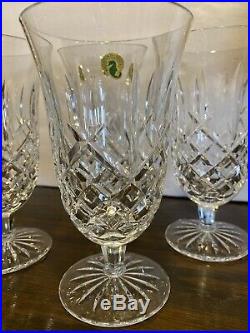 SET FOUR (4) IN BOX ARAGLIN WATERFORD FOOTED ICE TEA or PARFAIT CRYSTAL GLASSES