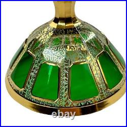 SET OF 2 Bohemian Cabochon Green Panel Champagne Gilded Moser 24k Gold Foliate